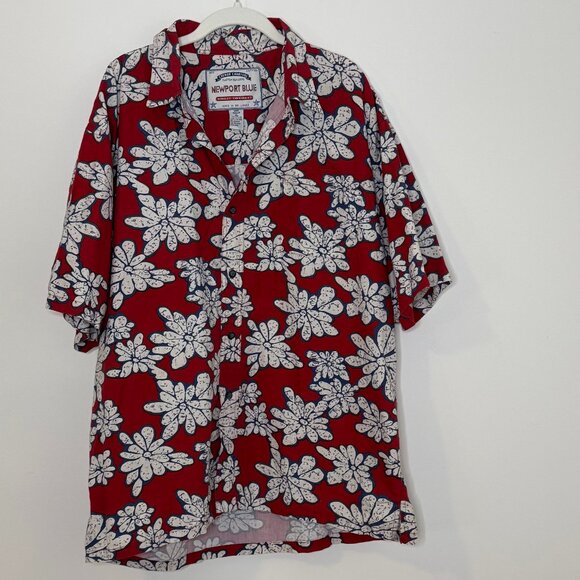 Newport Blue Men's XL‎ 100% Cotton Red Tropical Hawaiian Shirt - Picture 1 of 5